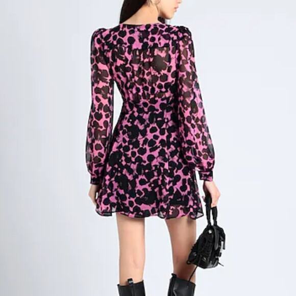 New ~ ASOS ,  TOPSHOP  ~Abstract Print Long Sleeve Dress In Pink 10 - Picture 3 of 8